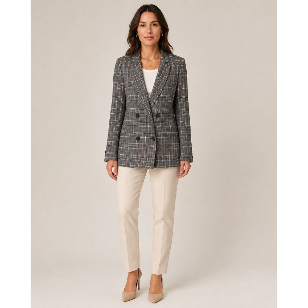 Maeve Anthropologie Plaid Double Breasted Blazer Women’s Size 6 Gray
